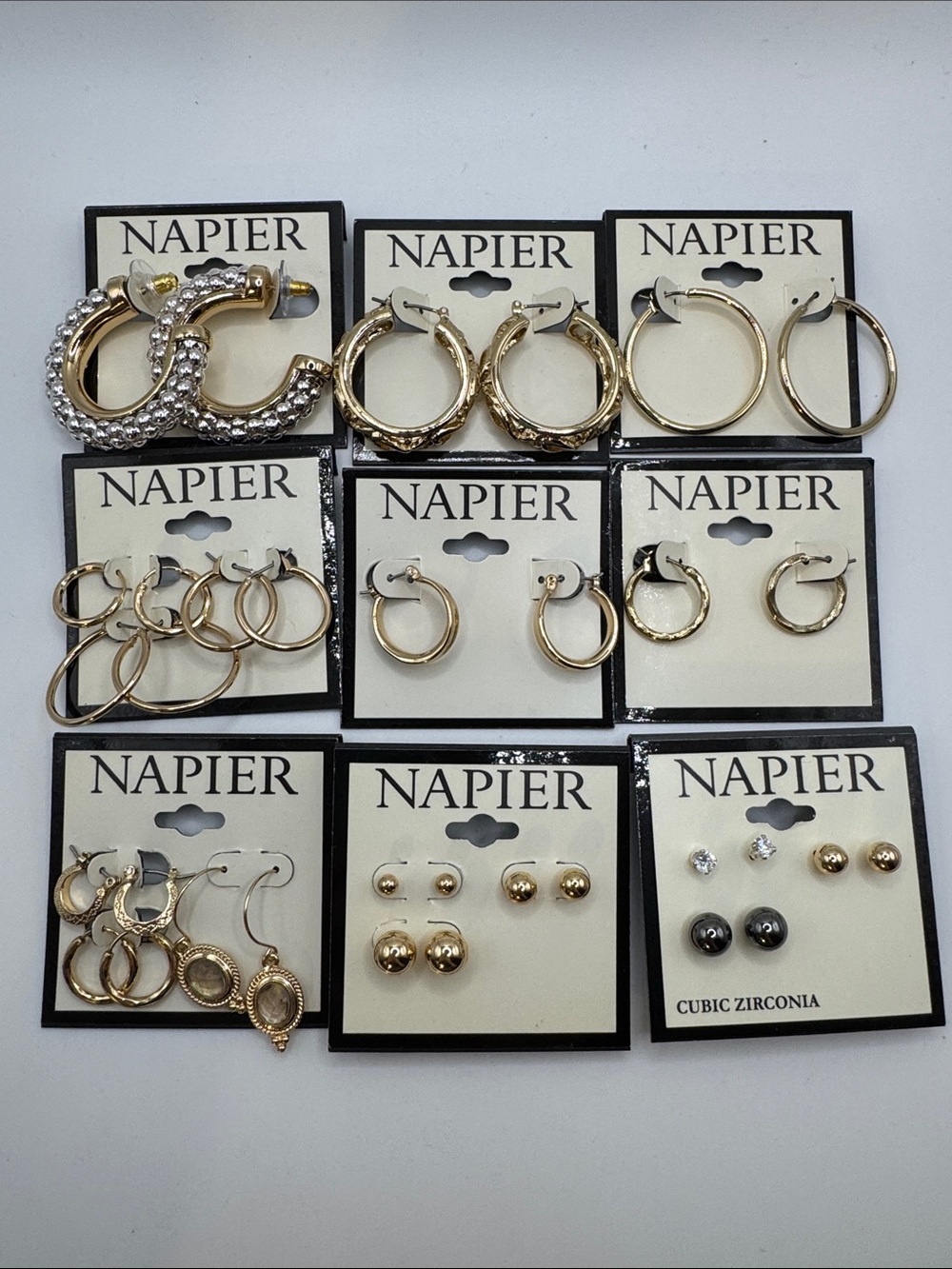 9 pairs of Napier Gold-Tone Mixed Hoop & Stud Earrings